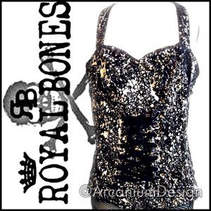 ❌SOLD Royal Bones/ Tripp Corset Bleach Spatter Goth Gothic Punk Witchy Pinup
